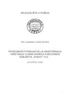 POVEZANOST POKAZATELJA INVESTIRANJA I KRETANJA CIJENE DIONICA POSLOVNOG SUBJEKTA DUKAT D.D.