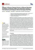 prikaz prve stranice dokumenta Influence of reverse osmosis process in different operating conditions on phenolic profile and antioxidant activity of conventional and ecological Cabernet Sauvignon red wine